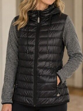 Black Puffer Jacket with Gray Sleeves - Lightweight Hooded Jacket Sz. XL